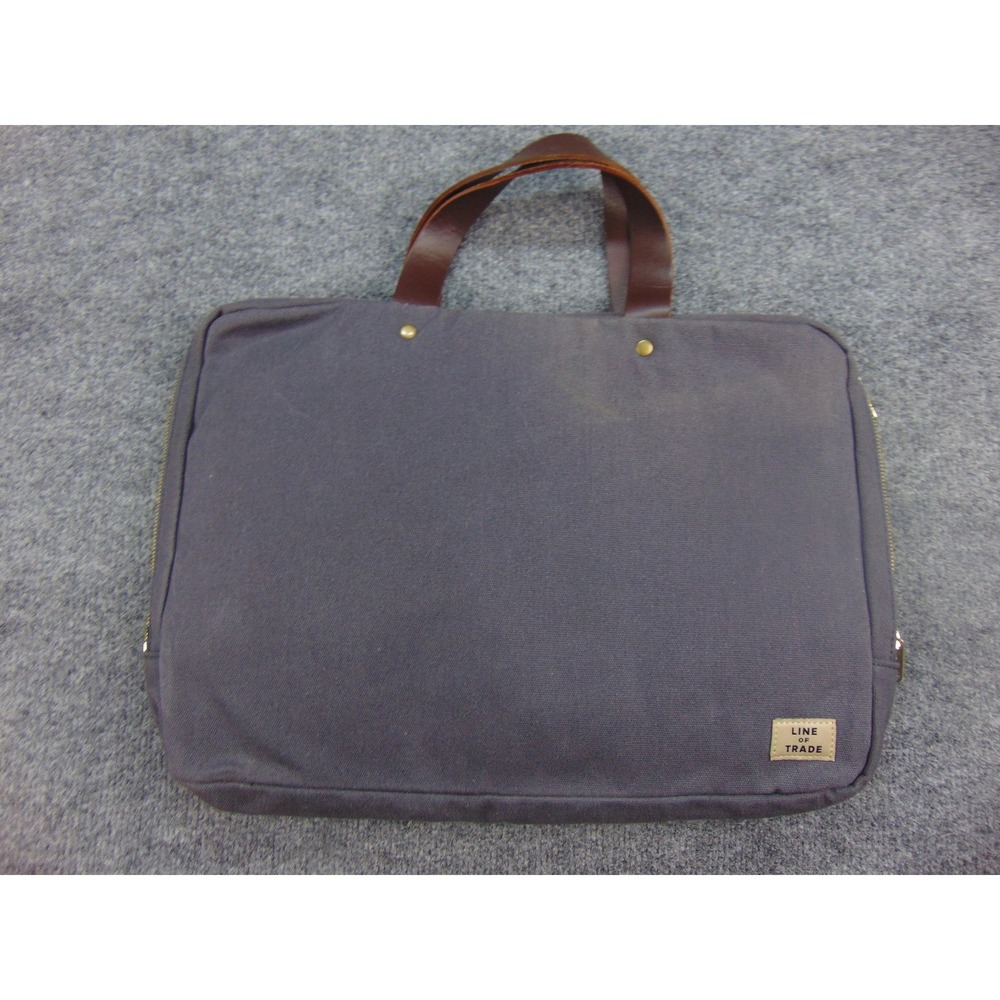 Line of Trade Laptop Briefcase Men Gray Canvas Leather Trim Commuter